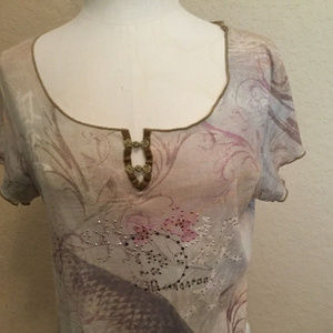 One World XL Womens Shirt Top Embroidered Neckline